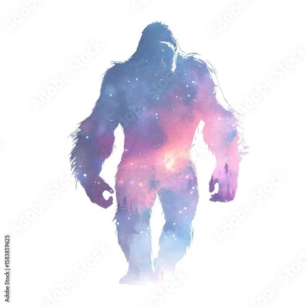 Fototapeta Majestic creature, a silhouette of a large ape, outlined against a backdrop of a nebula