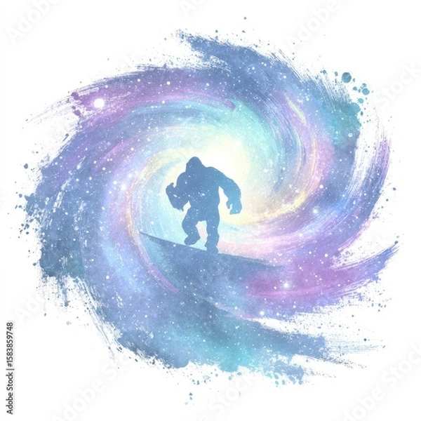 Fototapeta A silhouette of a large ape in a swirling galaxy
