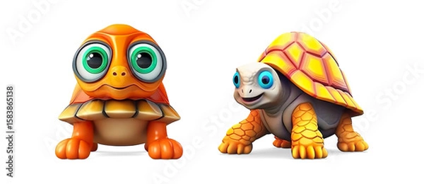 Obraz Cute 3D Tortoise Clip art Illustration on Transparent Background