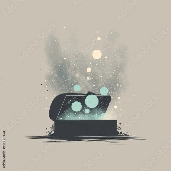 Fototapeta Open treasure chest with celestial light