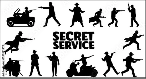 Fototapeta A black and white illustration,  detective work, vector