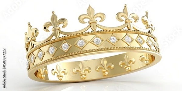 Obraz Opulent golden crown adorned with fleur de lis and sparkling diamonds on white