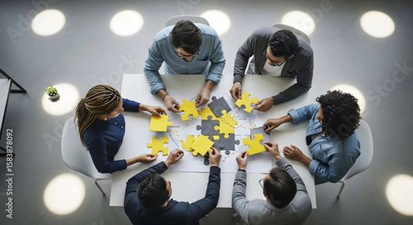 Fototapeta Teamwork Concept Diverse Group Solving Puzzle Collaboration Integration Effort