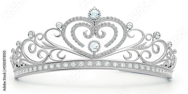 Obraz Elegant Silver Tiara with Sparkling Diamonds, Fit for a Princess on White Background