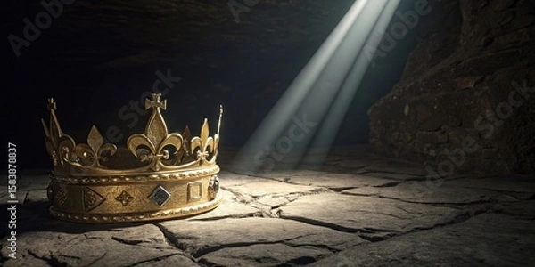 Obraz Lost Crown of a Forgotten King, Bathed in Mysterious Light in a Hidden Cave