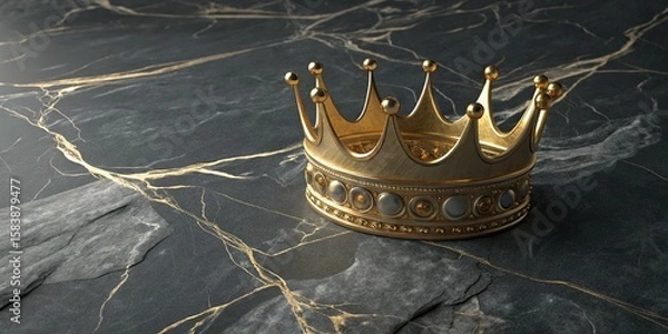 Obraz A majestic golden crown rests elegantly on a dark marble surface