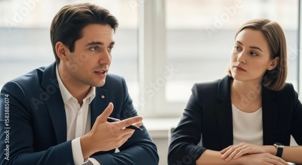 Obraz Business professionals discussing ideas in modern office setting