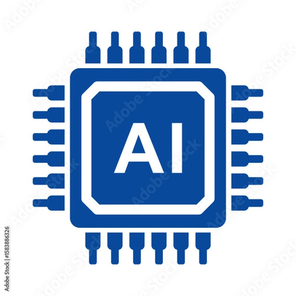 Obraz Artificial intelligence blue CPU chip with circuits on white Vector illustration. Technology innovation, futuristic technology Ai processor. Machine learning design.Smart network digital technology.