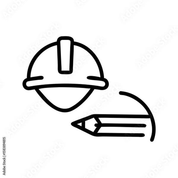 Fototapeta Construction helmet and pencil icon for design and engineering concept