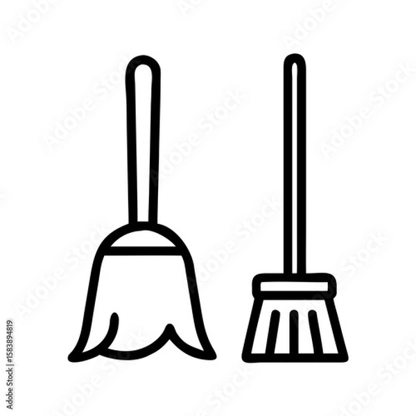 Fototapeta Broom and mop symbolizing respect for all kinds of work in simple line art style