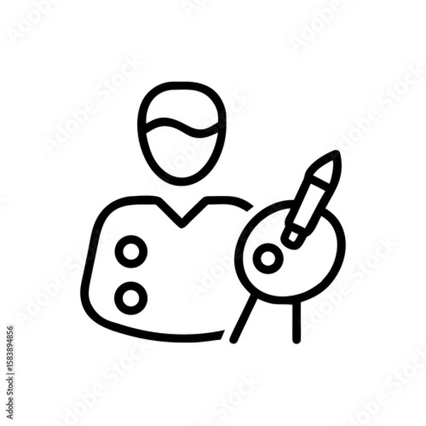Fototapeta Artist with a palette and tools representing creative work in simple line art style