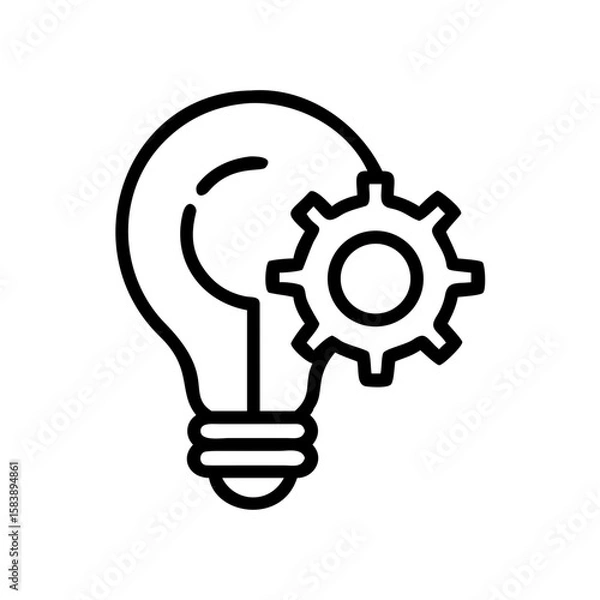 Fototapeta Lightbulb with gear inside representing thinking and making in simple line art style