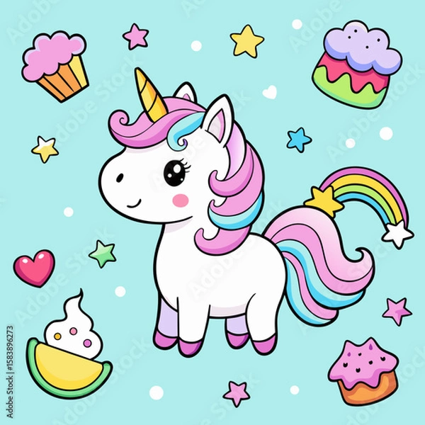 Fototapeta unicorn stickers set cute unicorn vector icons printable editable 