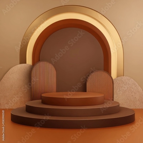Fototapeta Ultra quality image of abstract 3D product background. 3D brown podium background brand mockup for cosmetics, perfumes and products presentation. 3D illustration.