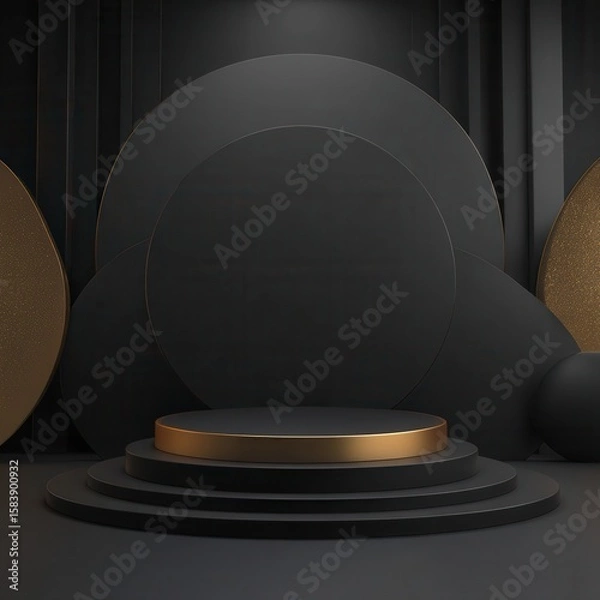 Fototapeta Ultra quality image of abstract products background with black podium concept for branding presentation branding. 3d rendering illustration.