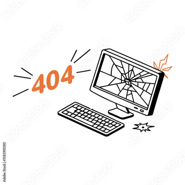 Fototapeta  Broken Computer Monitor – 404 Page Not Found Vector Illustration