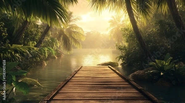 Obraz Wooden dock, tropic setting.
