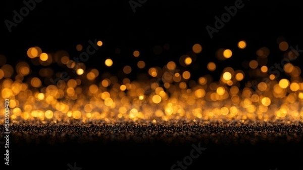Obraz A 4K photo of abstract background with gold bokeh lights on a black background.
