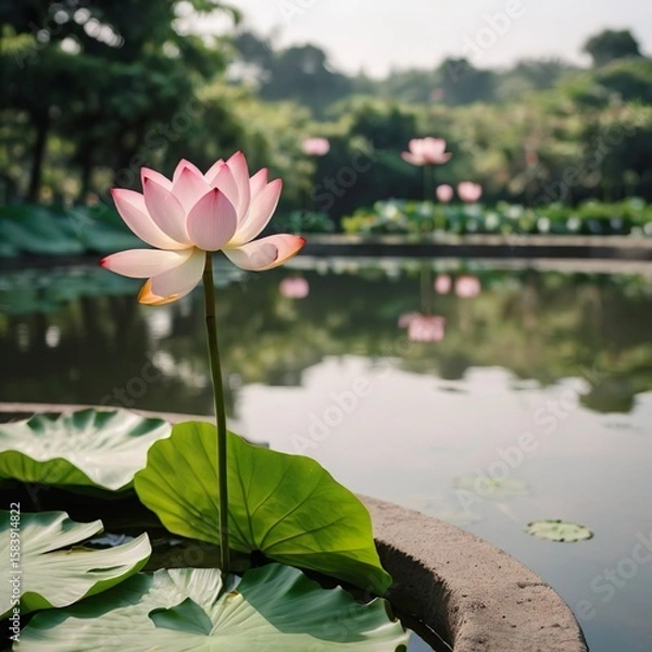 Fototapeta A Lotus in Still Reflection