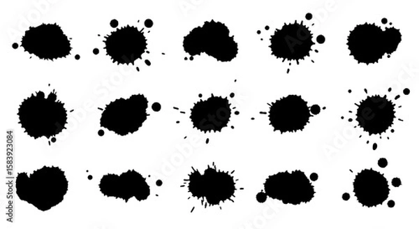 Fototapeta Ink Splatters: A collection of unique ink splatters showcases the beauty of spontaneous ink on surfaces, with droplets creating striking visual effects.