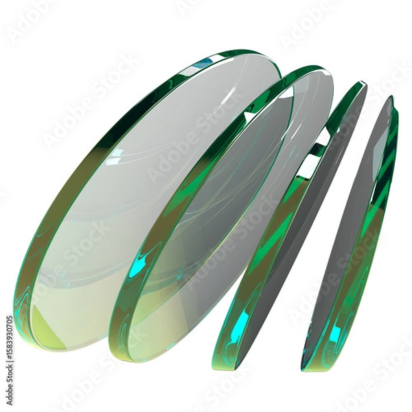 Fototapeta abstract stack of round shape green glass 3d render