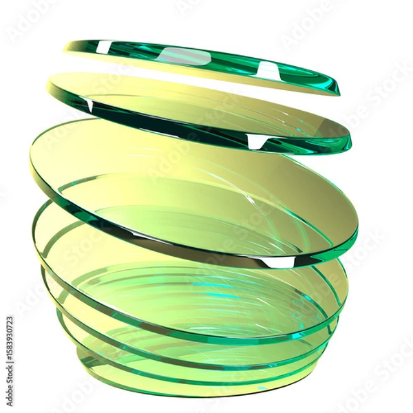 Fototapeta abstract stack of round shape green glass 3d render