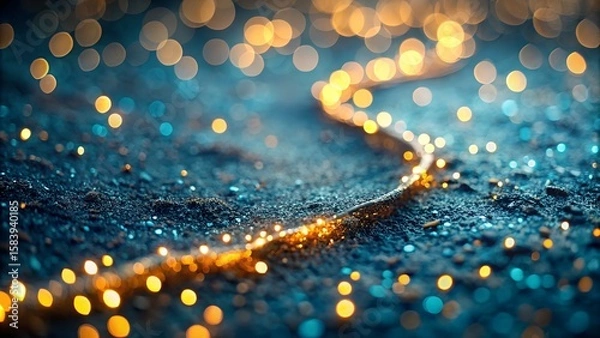 Fototapeta Abstract Glowing Trail of Lights on Dark Textured Surface with Bokeh