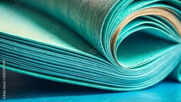 Fototapeta Abstract Close Up of Teal and Beige Paper Stack Texture