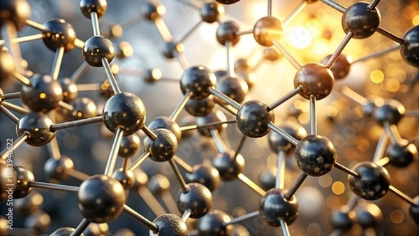 Fototapeta Complex Molecular Structure with Metallic Spheres and Rods in a Scientific Context