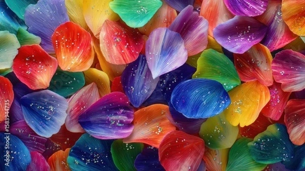 Obraz Vibrant rainbow petals with glitter colorful floral background texture