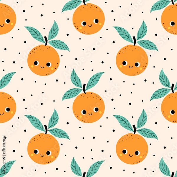 Fototapeta Cute orange seamless pattern in kawaii style,vector illustration.