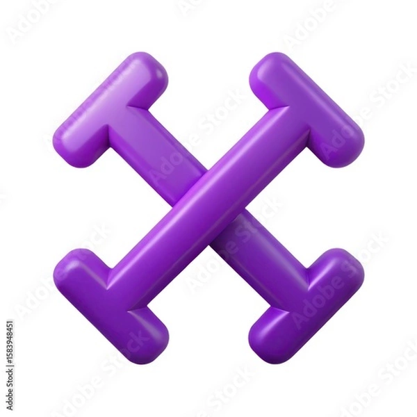 Fototapeta 3d rendering of purple arrows pointing in opposite directions isolated on white background