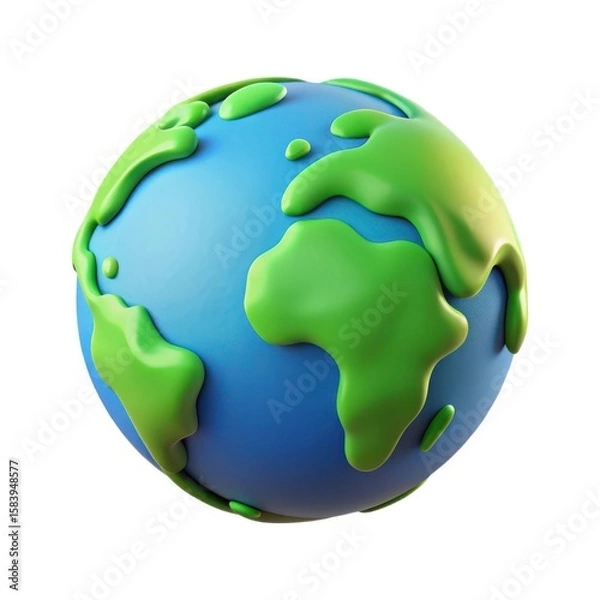 Fototapeta Stylized 3d earth with green continents and blue oceans isolated on white background