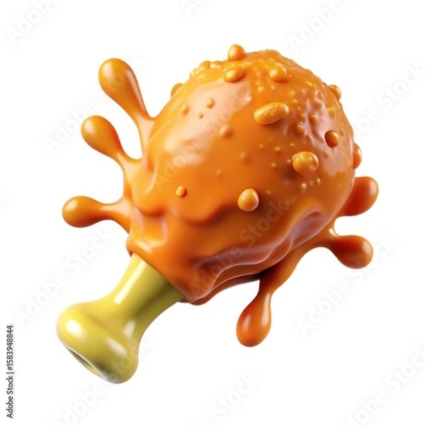 Fototapeta Stylized fried chicken drumstick with orange glaze and splatter isolated on white background