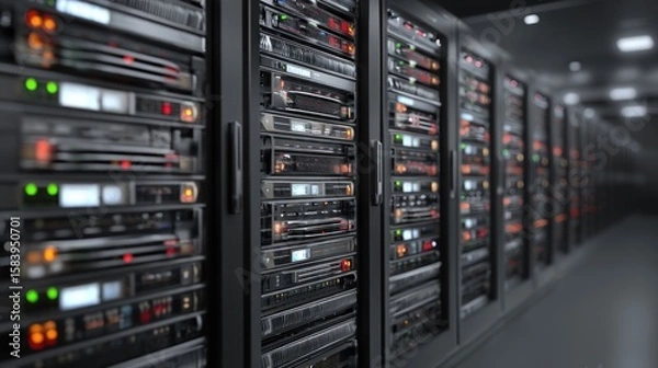 Fototapeta Data center server racks network technology and digital storage