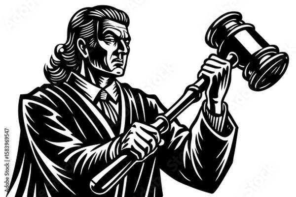 Fototapeta Judge holding gavel and preparing to make a ruling in courtroom  