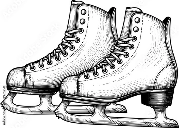 Obraz Pair of ice skates with laces and blade detail in hand-drawn style