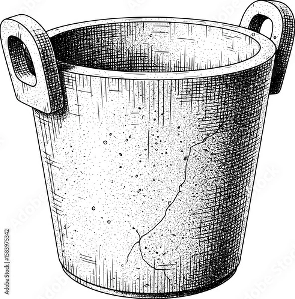 Obraz Concrete bucket with side handles and texture in hand-drawn style