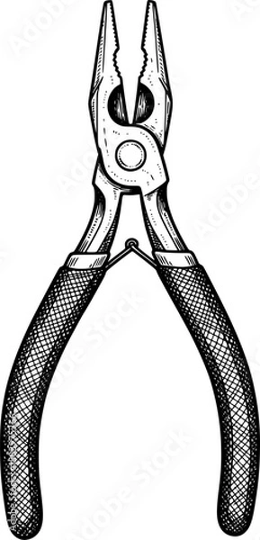 Obraz Needle-nose pliers with textured grip in hand-drawn style