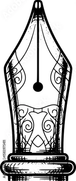 Obraz Fountain pen nib tip with deep engraving in hand-drawn style