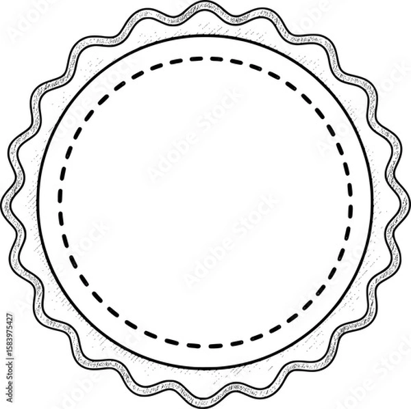 Obraz Circular badge frame with scalloped edges in hand-drawn style