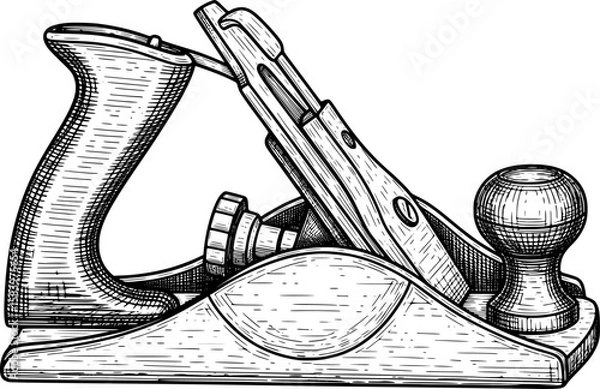 Obraz Small hand planer with curved grip and blade in hand-drawn style