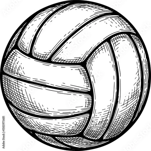 Obraz Volleyball with engraved panel curves and 3D shading in hand-drawn style