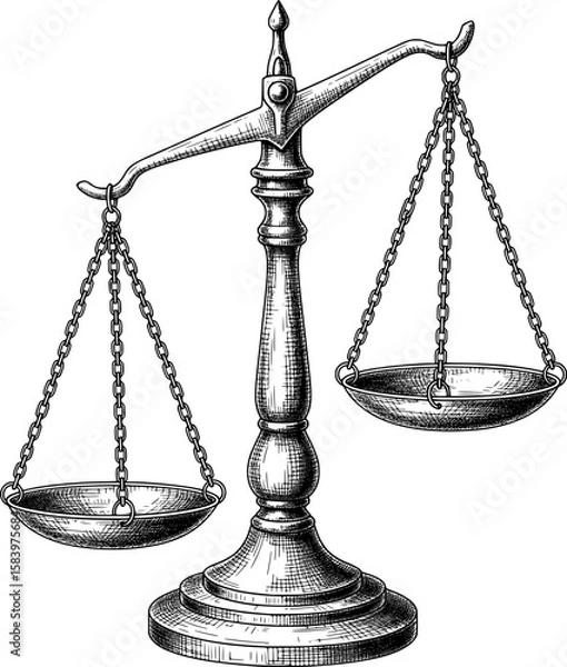 Obraz Scale balance with detailed base and chains in hand-drawn style