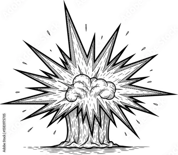 Obraz Explosion icon with sharp edges and starburst pattern in hand-drawn style