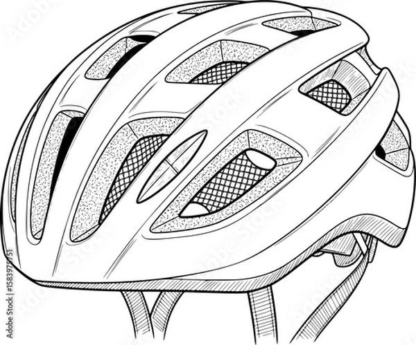 Obraz Bicycle helmet with ventilation holes and inner padding in hand-drawn style