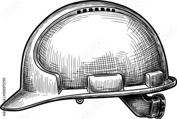 Obraz Construction helmet with engraved shadows and 3D curvature in hand-drawn style
