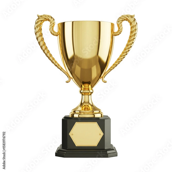 Fototapeta Elegant Golden Trophy Cup with Isolated on Transparent Background. The Symbol of Victory, Achievement, Recognition, and Excellence in a Modern, Gleaming Award.