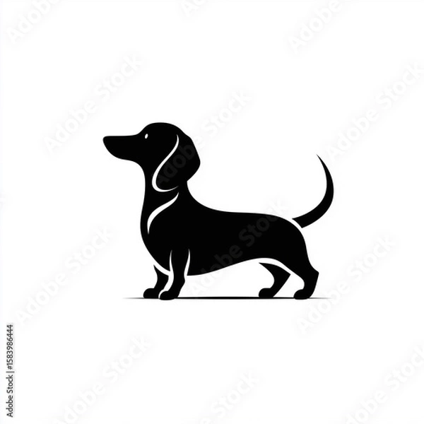 Fototapeta Silhouette of a standing dachshund showcasing its distinctive long body and short legs against a plain background