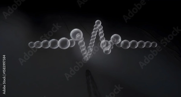 Fototapeta Abstract digital illustration of a waveform composed of spheres against a dark background, suggestive of data visualization or a medical concept.